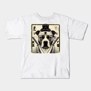 Pitbull Dog with Kimono and Katana - Japanese Culture Kids T-Shirt